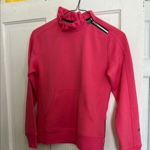 Pink High-Neck Sweatshirt with Ruffle Detail